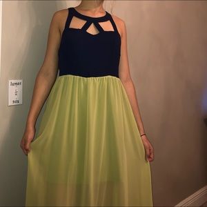 Blue and Yellow Maxi Dress